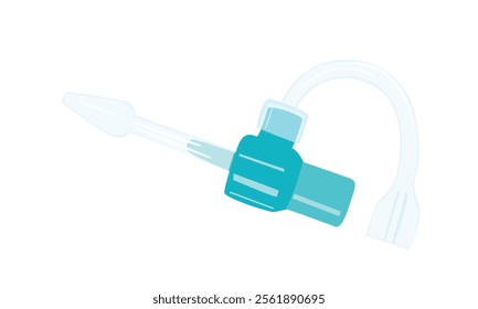 Nasal aspirator flat vector set in cartoon style isolated on white background. Baby nasal aspirator, baby runny nose cleaning equipment. Baby medical equipment. Baby product.