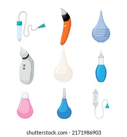 nasal aspirator set cartoon. baby nose, mucus suction, child electric cleaner, sick flu newborn nasal aspirator vector illustration - Shutterstock ID 2171986903