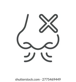 Nasal congestion thin line icon for blocked nose, stuffy nose and sinus blockage. Editable stroke. Vector illustration.