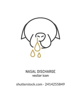 Nasal discharge from dogs nose. Common dog disease symbol. Seek pet. Outline icon, sign. Veterinarian concept. Editable isolated vector illustration in outline style on a white background