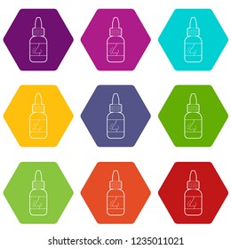 Nasal drops icons 9 set coloful isolated on white for web