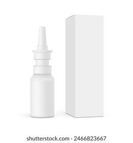Nasal Drops Packaging. Bottle And Box, Front, Side View, Isolated On White Background. Vector Illustration