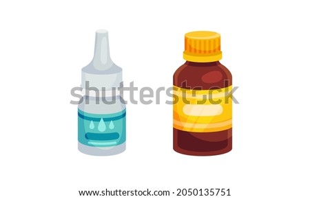 Nasal Drops and Vial with Tablet or Pill as Pharmaceutical Medication Vector Set