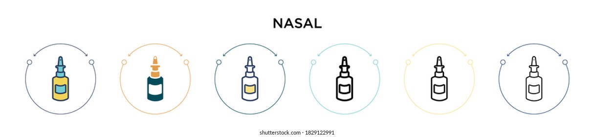 Nasal icon in filled, thin line, outline and stroke style. Vector illustration of two colored and black nasal vector icons designs can be used for mobile, ui, web