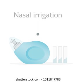 Nasal irrigation equipment, blue nose cleansing. vector illustration