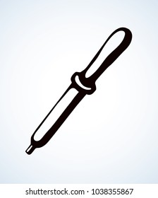 Nasal sick cure essence falling cell rubber tube on white background. Dark black ink hand drawn ill object logo emblem in retro contour silhouette engraving graphic style. Closeup view and space for t