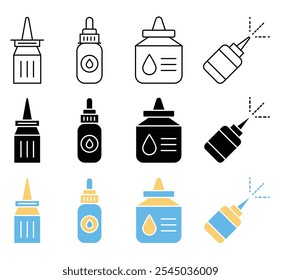 Coleção de ícones de frasco de spray nasal sobre fundo branco