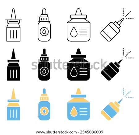 Nasal spray bottle icon collection on white background