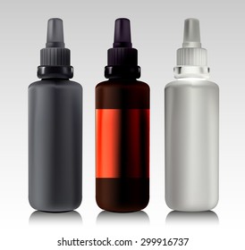 Nasal spray bottle icon with long shadow. Vector illustration highly detailed. Mock up. Cosmetic dropper-bottle for serum. Prescription bottle