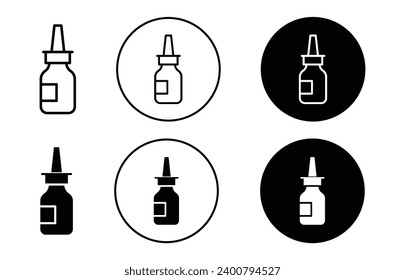 Icono del frasco de pulverización nasal. pulverización nasal descongestionante medicada para reducir la hinchazón y el conjunto de símbolos mucosos transparente. frasco de pulverizador de gota nasal para el alivio rápido de un logotipo vectorial de nariz taponada y en marcha