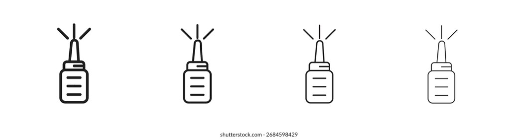 Iconos de botella de aerosol nasal. símbolos de línea delgada en trazos
