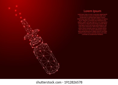 Nasal spray bottle for the treatment of runny nose, pharmacy medicine from futuristic polygonal red lines and glowing stars for banner, poster, greeting card. Vector illustration.