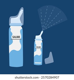 Nasal spray bottle vector illustration in cartoon style. Pump nasal spray to clean nose. Nose hygiene medical product. Flat vector in cartoon style isolated on white background.