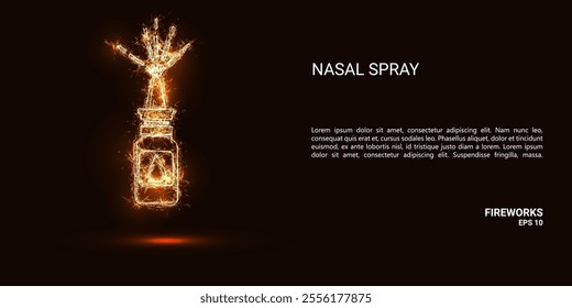 Nasal spray. A nasal spray consists of sparks and fire. Festive bright fireworks. Decorative element for celebrations and holidays. Vector illustration.