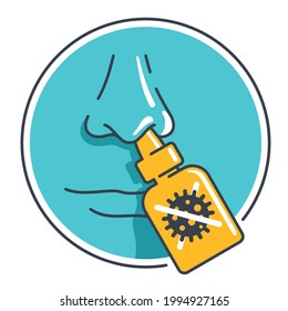 Nasal spray COVID-19 vaccine research, instead of intravenous. Vector illustration