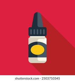 Nasal spray dropper bottle for delivering medicine, featuring a long shadow against a vibrant red backdrop