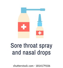 Nasal spray flat icon. Sore throat medicine bottle isolated on white. Nose and throat drug plastic container. Virus flu and cold allergy runny nose medication. Health care medical vector illustration.