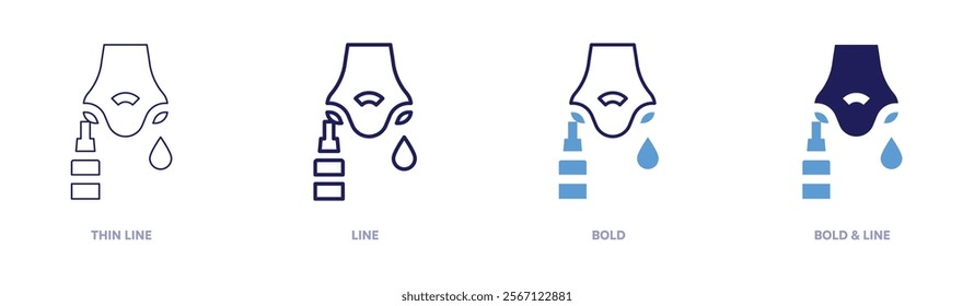 Nasal spray icon in 4 different styles. Thin Line, Line, Bold, and Bold Line. Duotone style. Editable stroke.