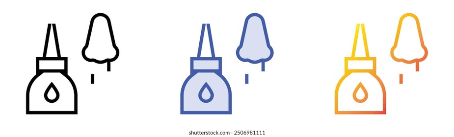 icono de aerosol nasal. Lineal, relleno azul y diseño de estilo degradado aislado sobre fondo blanco