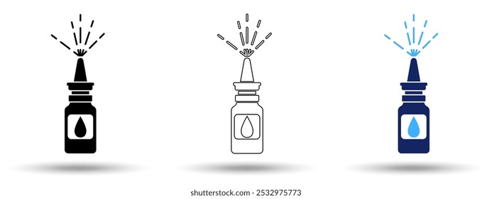 Ícone de spray nasal. Ícone de spray nasal em um fundo branco, isolado. O ícone tem três usos em aplicativos e sites. Ilustração vetorial. Ícone de spray nasal em um fundo branco.