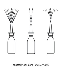 Nasal spray icon. A remedy for the common cold with three types of irrigation for the nasal area. Simple isolated vector on a clean white background.