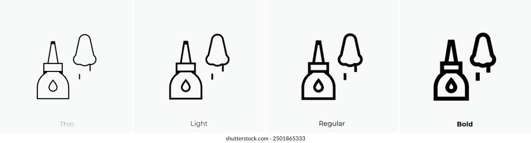 Nasenspray-Symbol. Dünnes, helles Design im regulären und kühlen Stil, einzeln auf weißem Hintergrund