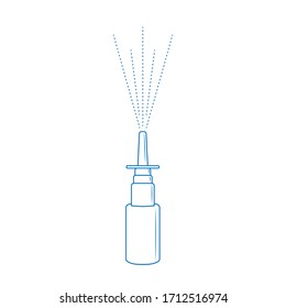 Nasal spray, a medicine for seasonal allergies, colds, or viruses. Outline vector illustration