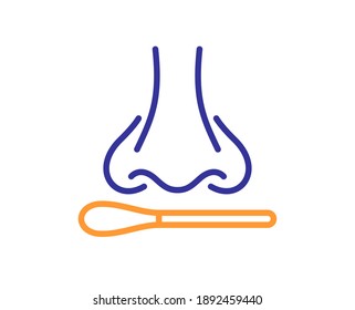 Nasal swab test line icon. Nose with cotton swab sign. Coronavirus testing symbol. Quality design element. Line style nasal test icon. Editable stroke. Vector