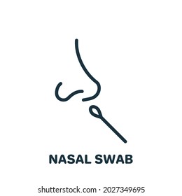 Nasal Swab Test Line Icon. Nasal Analysis Swab for Corona Linear Pictogram. DNA exam with Nasal Swab Outline Icon. Editable Stroke. Isolated Vector Illustration.