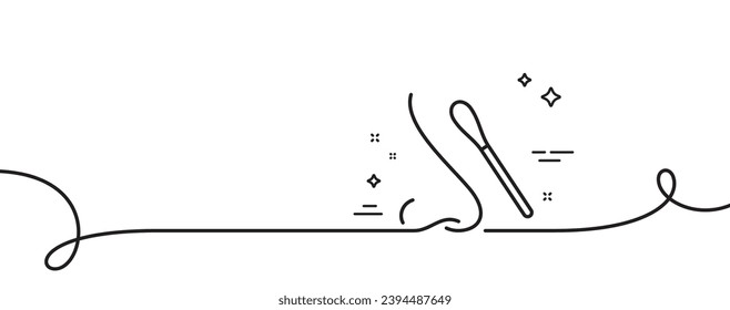 Nasal swab test line icon. Continuous one line with curl. Nose with cotton swab sign. Coronavirus testing symbol. Nasal test single outline ribbon. Loop curve pattern. Vector