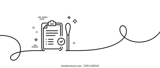 Nasal swab test passed line icon. Continuous one line with curl. Report with cotton swab sign. Coronavirus testing symbol. Nasal test single outline ribbon. Loop curve pattern. Vector