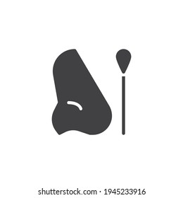 Nasenschleiftest, Vektorsymbol. volles Flachzeichen für mobiles Konzept und Webdesign. Covid-19-Testglyph-Symbol im Nasenbereich. Symbol, Logo-Abbildung. Vektorgrafik
