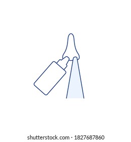Nasal wash thin line icon isolated on white background. Nose cleaning with saline to protect PM2 5. Nasal irrigation logo sign. Allergy runny nose treatment Medicine outline symbol vector illustration