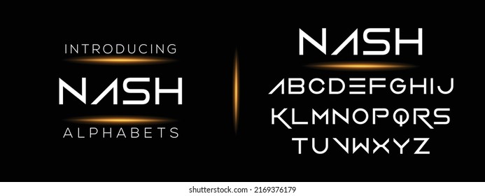 NASH Sports minimal tech font letter set. Luxury vector typeface for company. Modern gaming fonts logo design.