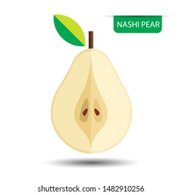 Nashi pear, fruit on white background. Flat design style. vector illustration.