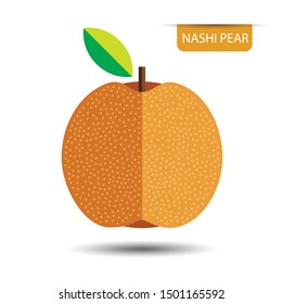 Nashi pear, fruit on white background. Flat design style. vector illustration.