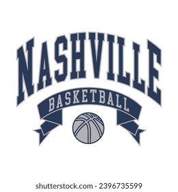 Nashville basketball design vector. Editable college t-shirt design printable text effect vector.	
