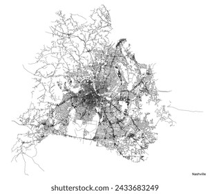 Nashville city map with roads and streets, United States. Vector outline illustration.