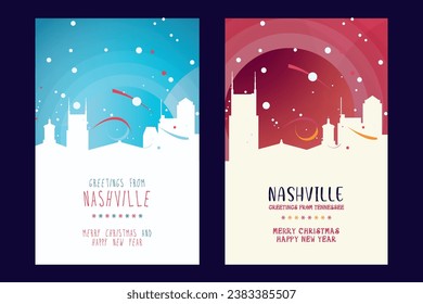 Nashville city poster with Christmas skyline, cityscape, landmarks. Winter USA holiday, New Year vertical vector layout for Tennessee state brochure, website, flyer, leaflet, card