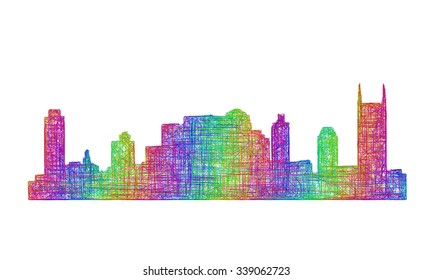 Nashville city skyline silhouette - multicolor line art