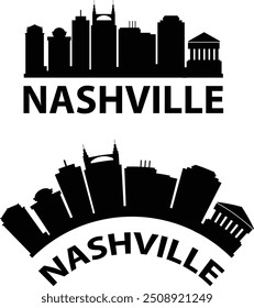 Nashville city skyline silhouette. Nashville skyline sign. Tennessee Usa Landscape City Design. flat style.