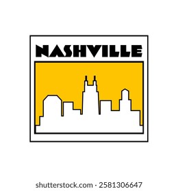 nashville city sticker vector design in cool yellow color. Trendy cute smile patch.