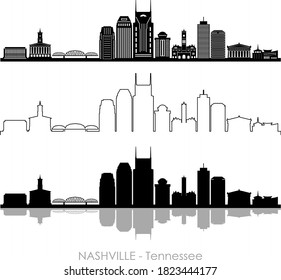 NASHVILLE City Tennessee Skyline Silhouette Cityscape Vector