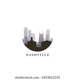 Nashville cityscape, vector gradient badge, flat skyline logo, icon. USA, Tennessee state city round emblem idea with landmarks and building silhouettes. Isolated abstract graphic