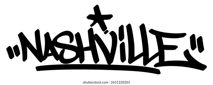 Nashville graffiti tag in bold black lettering on transparent background. Southern rhythm and bold curves perfect for music-inspired design and urban visuals