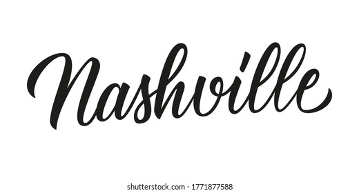 Nashville handwritten inscription. Nashville city name hand drawn lettering isolated on white background. Calligraphic element for your design. Vector illustration.