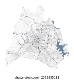 Mapa de Nashville, ciudad estadounidense. Mapa de área administrativa municipal con ríos y carreteras, parques y ferrocarriles. Ilustración vectorial.