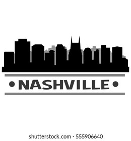 Nashville Silhouette Skyline. Cityscape Vector Famous Buildings Clip Art Design. 