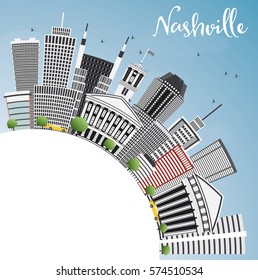 Nashville Skyline with Gray Buildings, Blue Sky and Copy Space. Vector Illustration. Business Travel and Tourism Concept with Modern Architecture. Image for Presentation Banner Placard and Web Site.