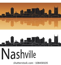 Nashville skyline in orange background in editable vector file